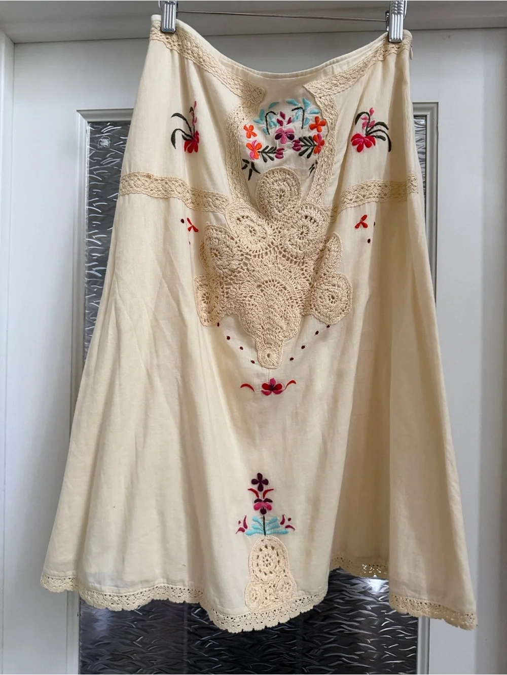 Vintage Free People Cream Embroidered Crochet Skirt